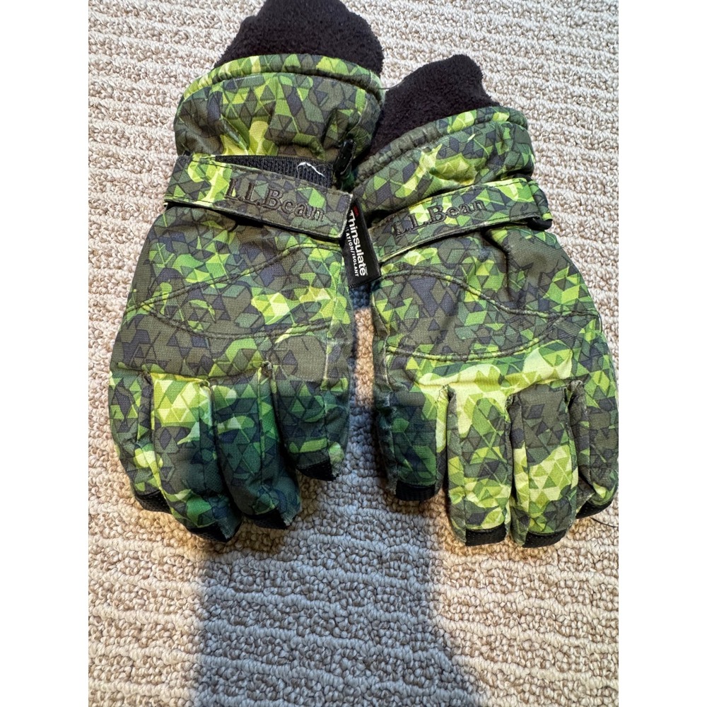LL Bean Kids XS Thinsulate Insulated Winter Gloves Green Geo Camo 500756‎
